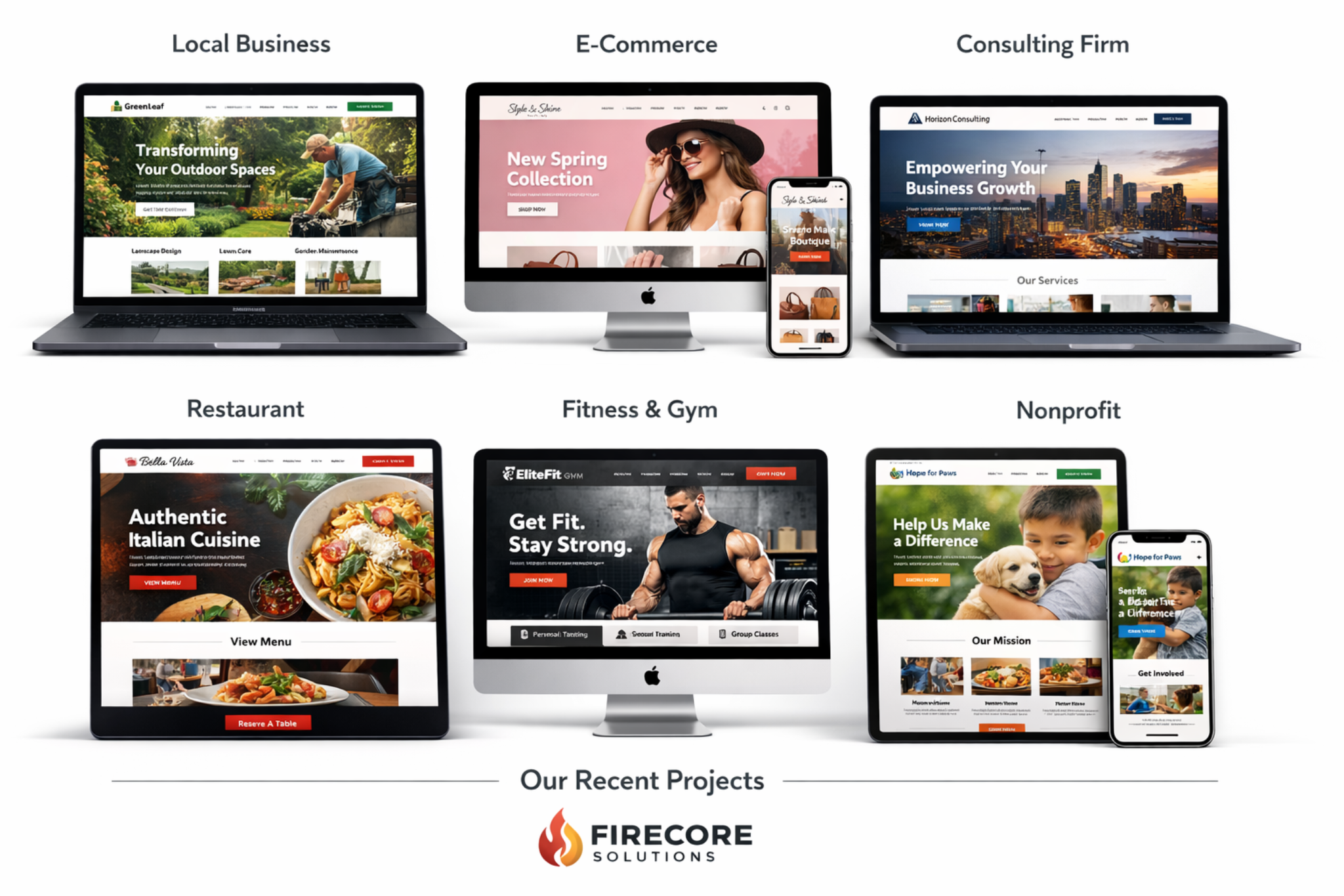 FireCore industry website previews
